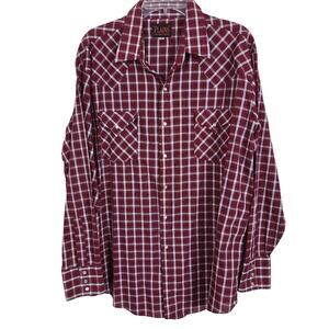 Plains Western Wear Men's Pearl Snapped Red Plaid Long Sleeves Shirt Cowboy Xl